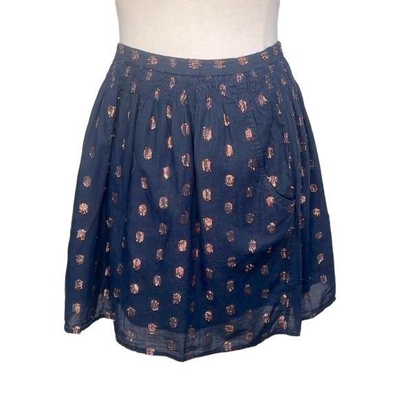 J Crew Rose Gold Design Skirt Navy - Picture 2 of 4